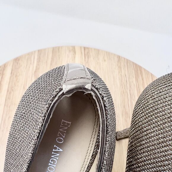 Enzo Angiolini Gold Glitter Peep Toe Platform Heels Demario Leather 9 M - Picture 13 of 16